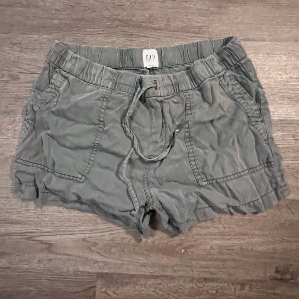 GAP Soft Elastic Stretch Tie Waist Olive Green Shorts with Pockets